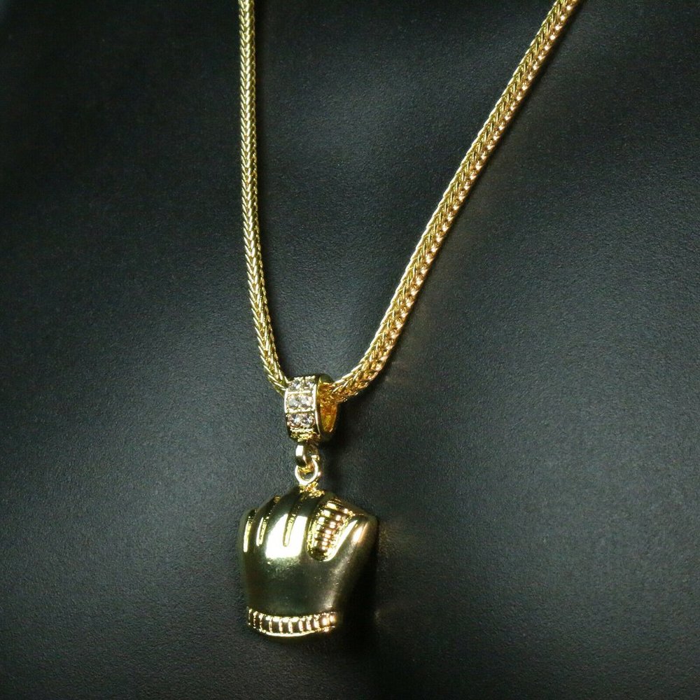 14k Gold Baseball Glove 24" Franco Chain + Pendant